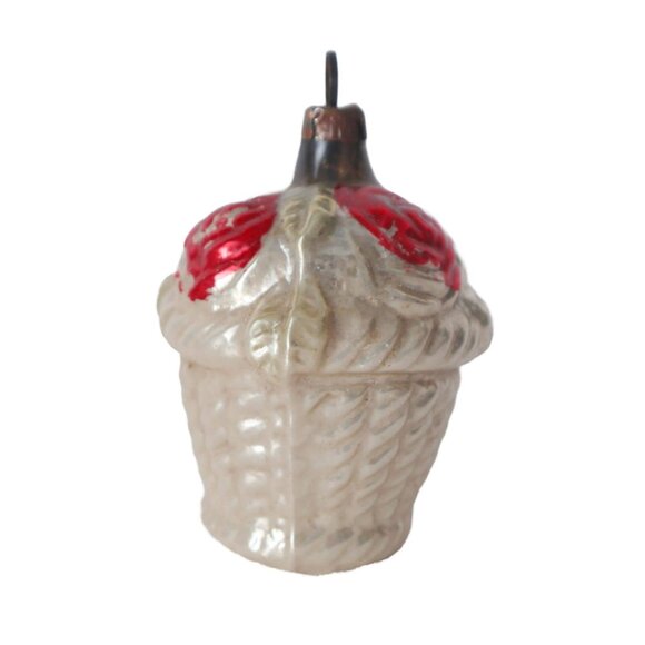 Antique Vintage GDR Mercury Glass Christmas Ornament Xmas Tree Decoration Basket - Picture 4 of 6